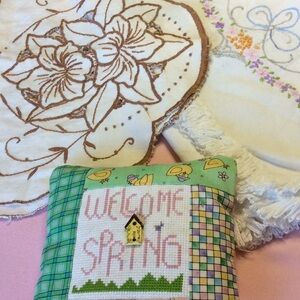 FINAL SALE PRICE 2 Vintage Table Runners + Sm. Spring Pillow